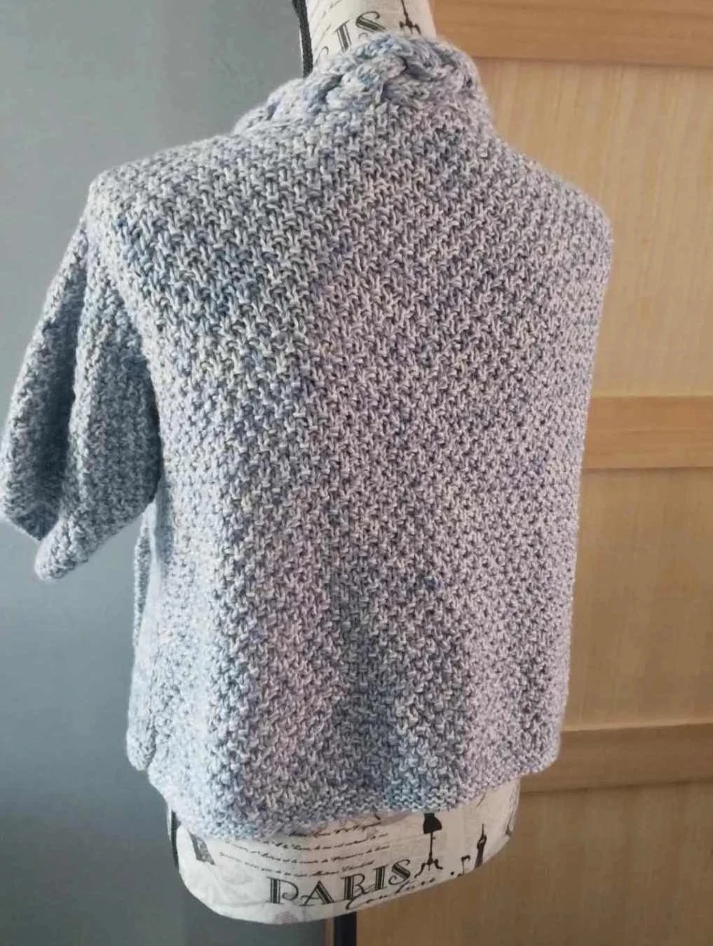 Cardigan azul claro/creme, lã, Fait Main T38//40 – photo 6